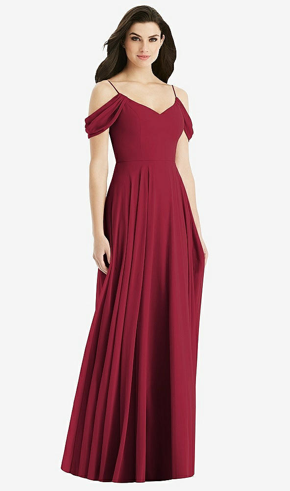 【STYLE: 4525】Off-the-Shoulder Open Cowl-Back Maxi Dress【COLOR: Burgundy】