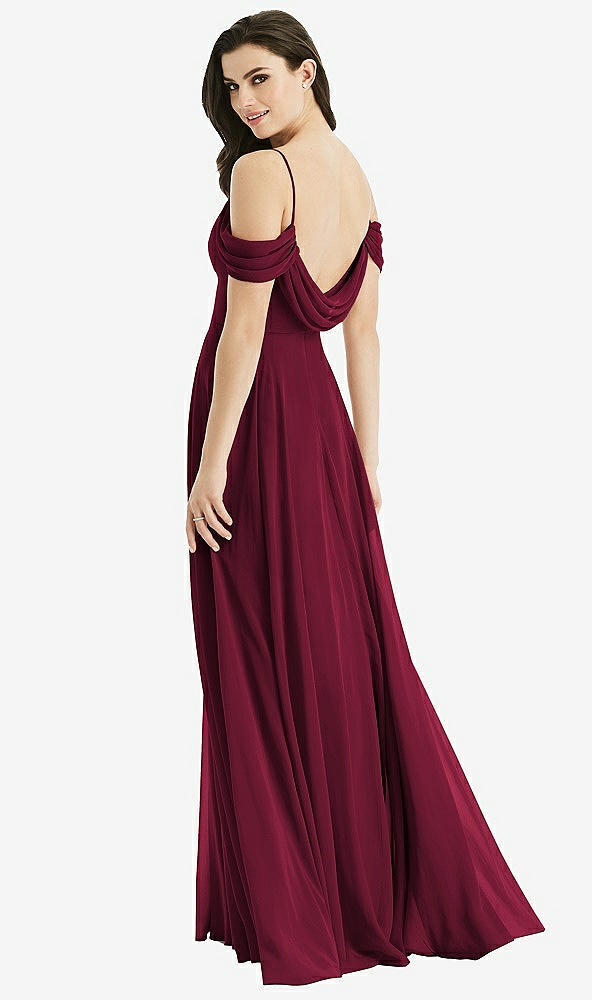【STYLE: 4525】Off-the-Shoulder Open Cowl-Back Maxi Dress【COLOR: Cabernet】