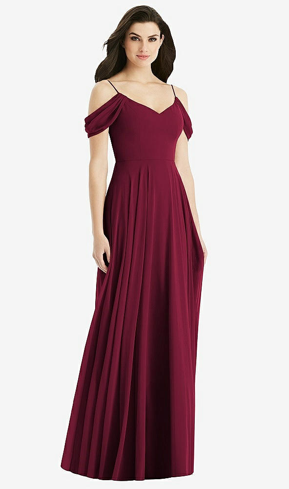 【STYLE: 4525】Off-the-Shoulder Open Cowl-Back Maxi Dress【COLOR: Cabernet】