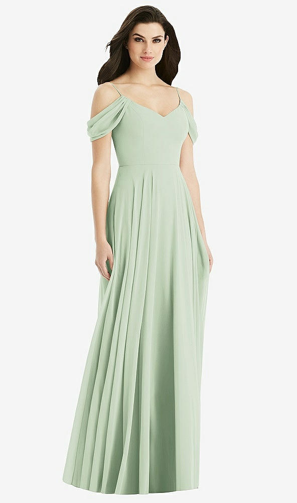 【STYLE: 4525】Off-the-Shoulder Open Cowl-Back Maxi Dress【COLOR: Celadon】