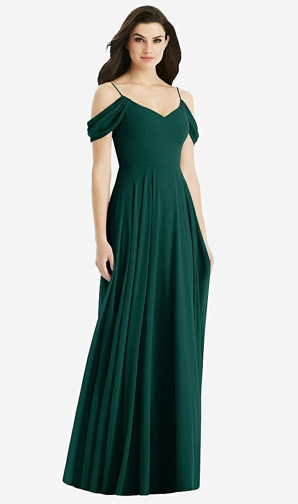 【STYLE: 4525】Off-the-Shoulder Open Cowl-Back Maxi Dress【COLOR: Evergreen】