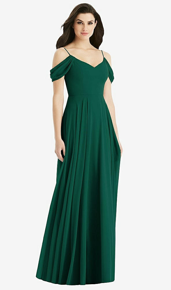 【STYLE: 4525】Off-the-Shoulder Open Cowl-Back Maxi Dress【COLOR: Hunter Green】
