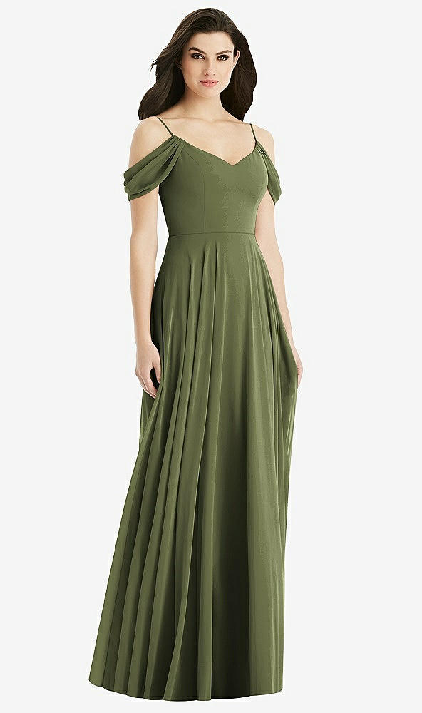 【STYLE: 4525】Off-the-Shoulder Open Cowl-Back Maxi Dress【COLOR: Olive Green】