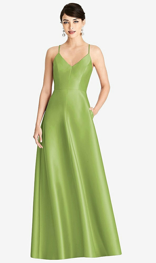 【STYLE: D750】V-Neck Full Skirt Satin Maxi Dress【COLOR: Mojito】