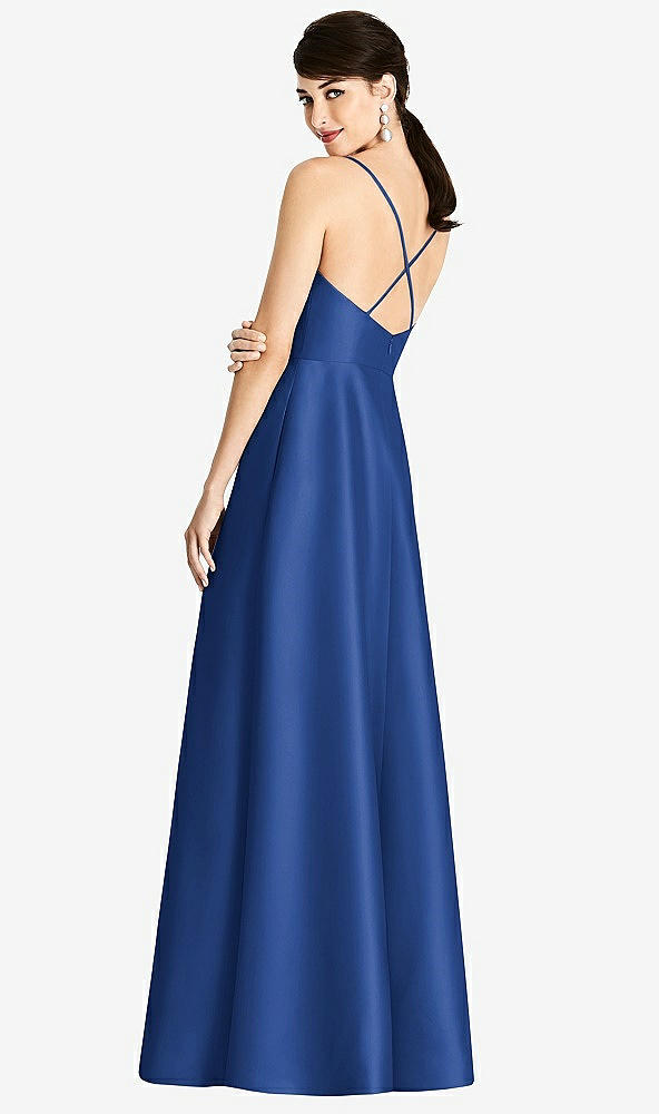 【STYLE: D750】V-Neck Full Skirt Satin Maxi Dress【COLOR: Classic Blue】