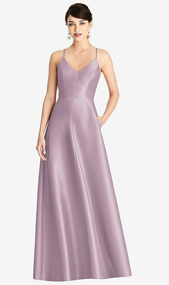 【STYLE: D750】V-Neck Full Skirt Satin Maxi Dress【COLOR: Suede Rose】