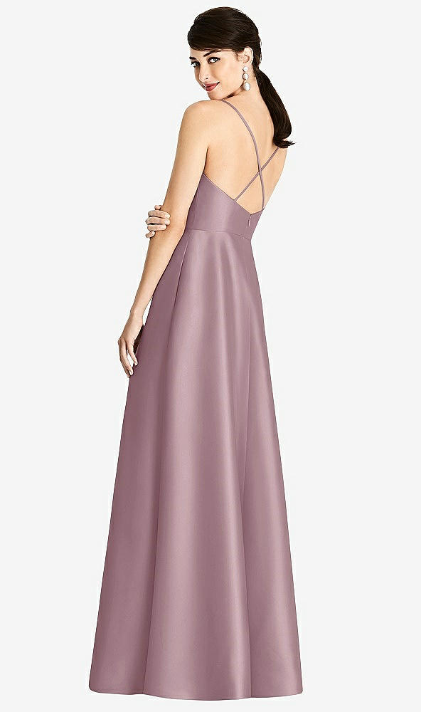 【STYLE: D750】V-Neck Full Skirt Satin Maxi Dress【COLOR: Dusty Rose】