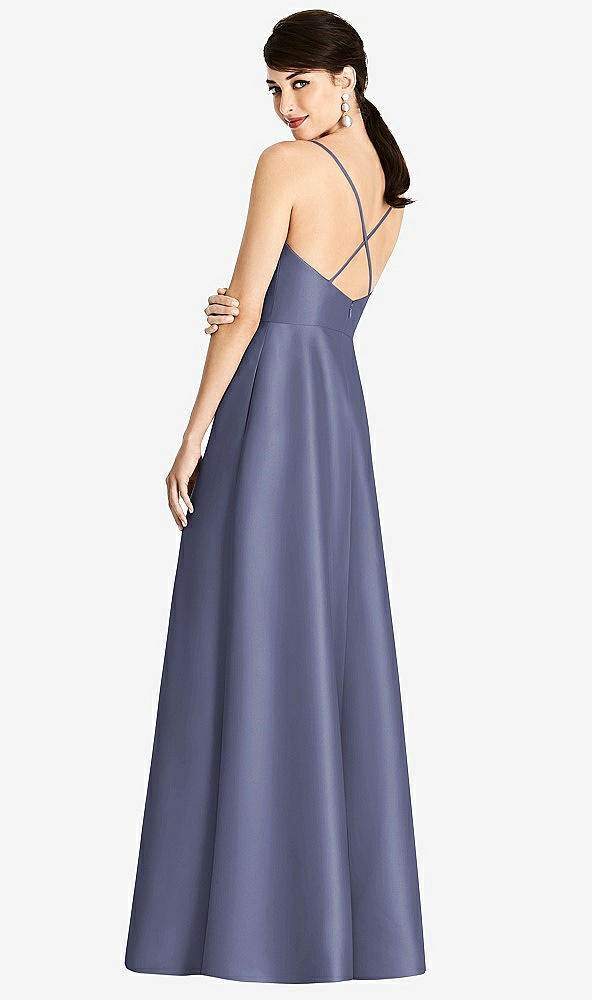 【STYLE: D750】V-Neck Full Skirt Satin Maxi Dress【COLOR: French Blue】