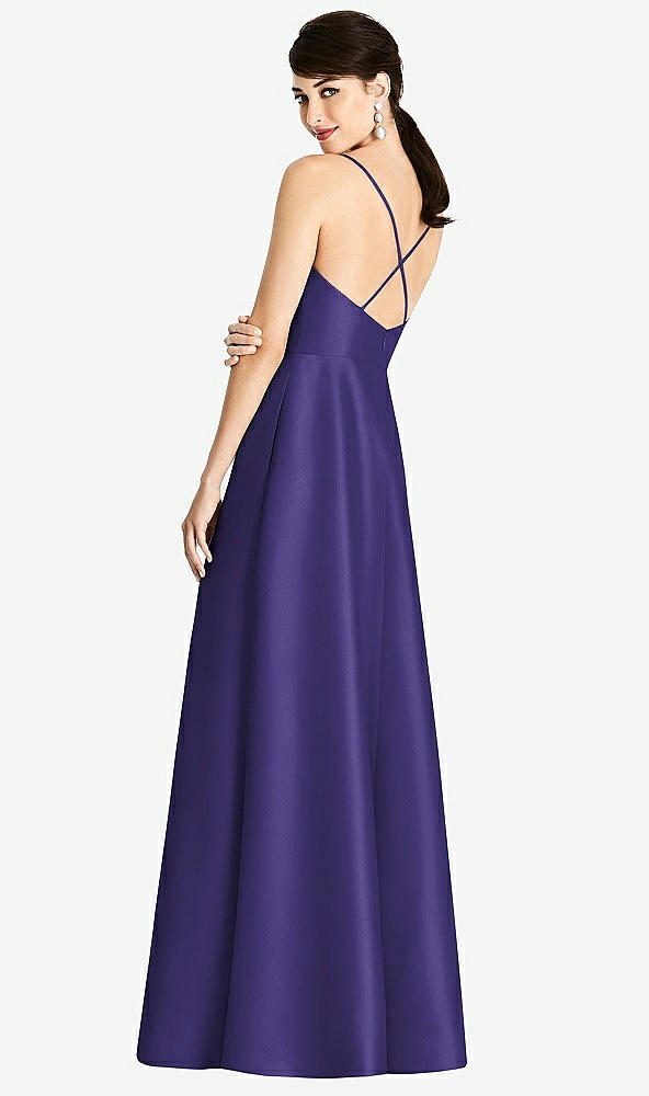 【STYLE: D750】V-Neck Full Skirt Satin Maxi Dress【COLOR: Grape】