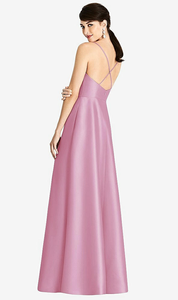 【STYLE: D750】V-Neck Full Skirt Satin Maxi Dress【COLOR: Powder Pink】