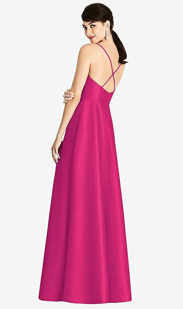【STYLE: D750】V-Neck Full Skirt Satin Maxi Dress【COLOR: Think Pink】