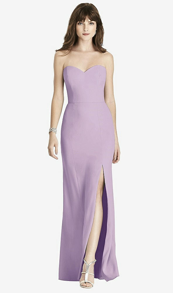 【STYLE: 6775】Strapless Crepe Trumpet Gown with Front Slit【COLOR: Pale Purple】