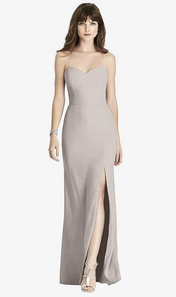 【STYLE: 6775】Strapless Crepe Trumpet Gown with Front Slit【COLOR: Taupe】