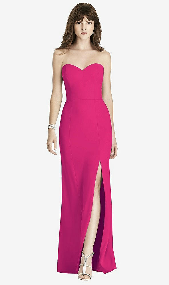 【STYLE: 6775】Strapless Crepe Trumpet Gown with Front Slit【COLOR: Think Pink】