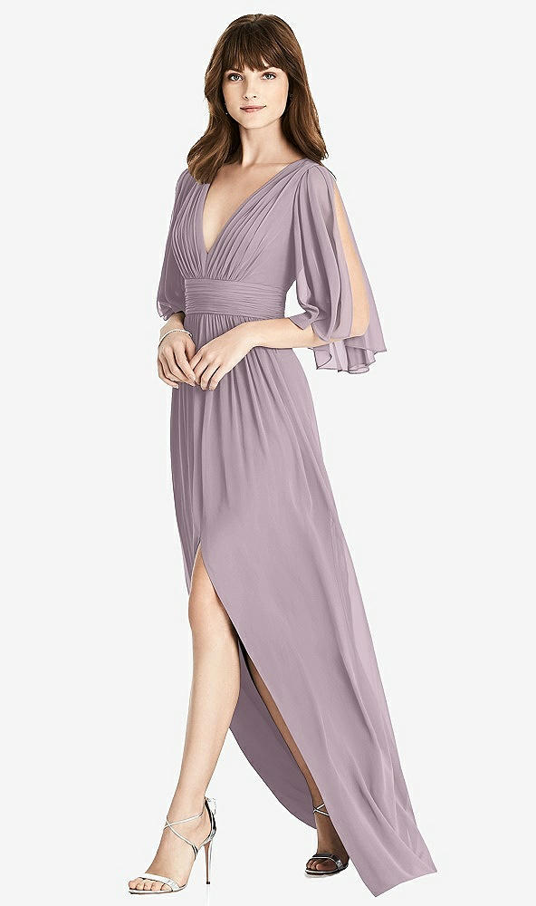 【STYLE: 6777】Split Sleeve Backless Chiffon Maxi Dress【COLOR: Lilac Dusk】
