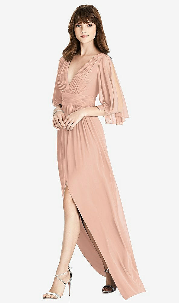 【STYLE: 6777】Split Sleeve Backless Chiffon Maxi Dress【COLOR: Pale Peach】
