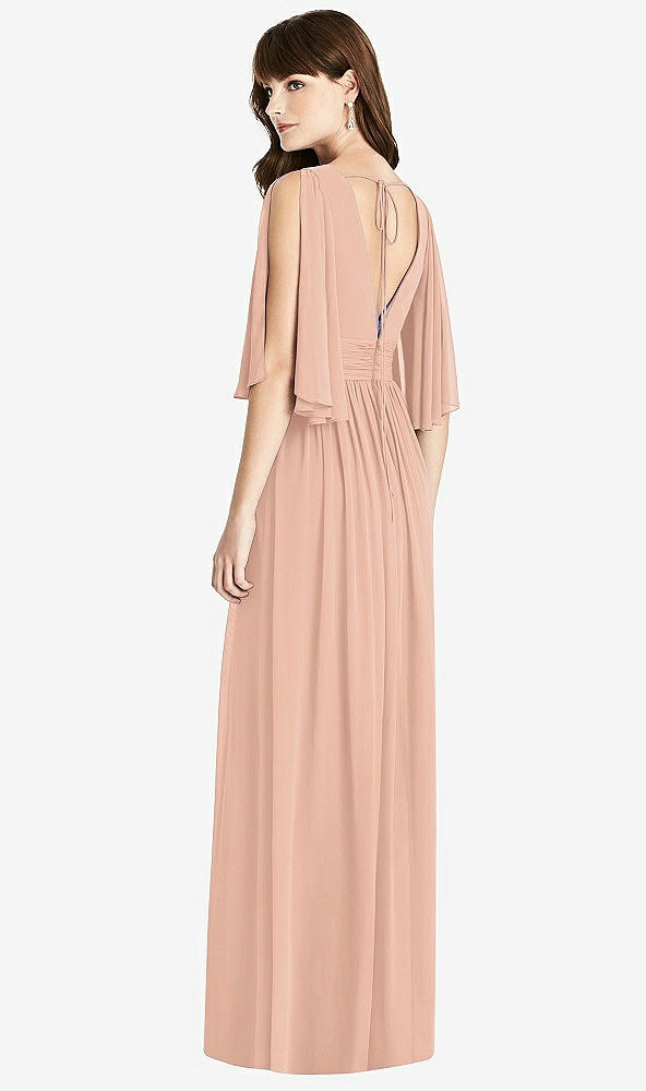 【STYLE: 6777】Split Sleeve Backless Chiffon Maxi Dress【COLOR: Pale Peach】