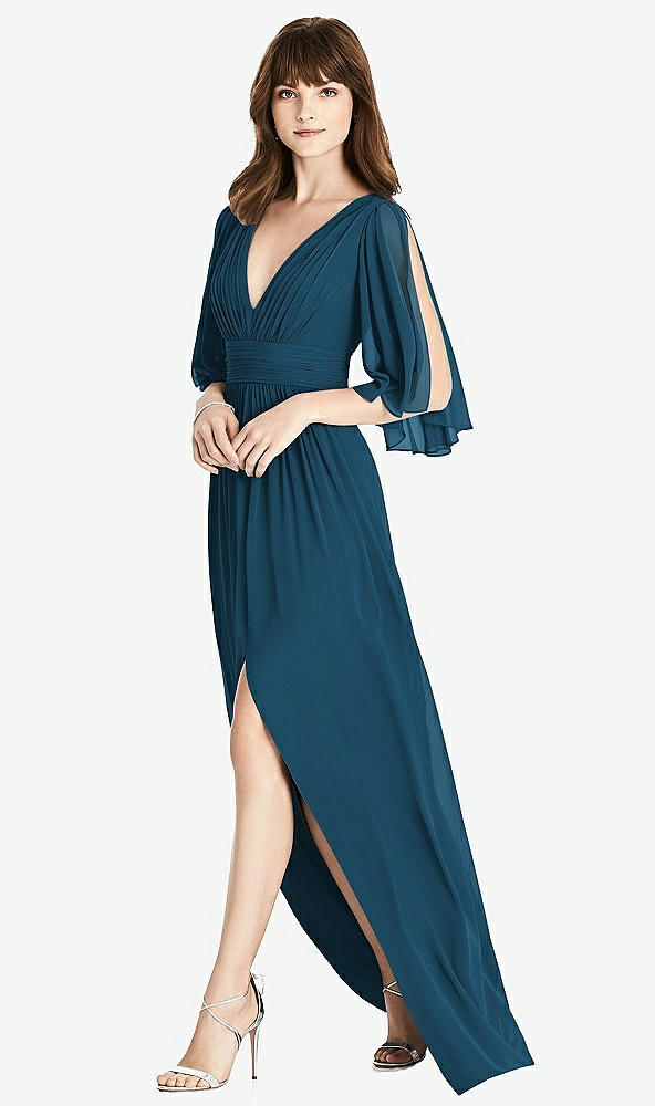 【STYLE: 6777】Split Sleeve Backless Chiffon Maxi Dress【COLOR: Atlantic Blue】