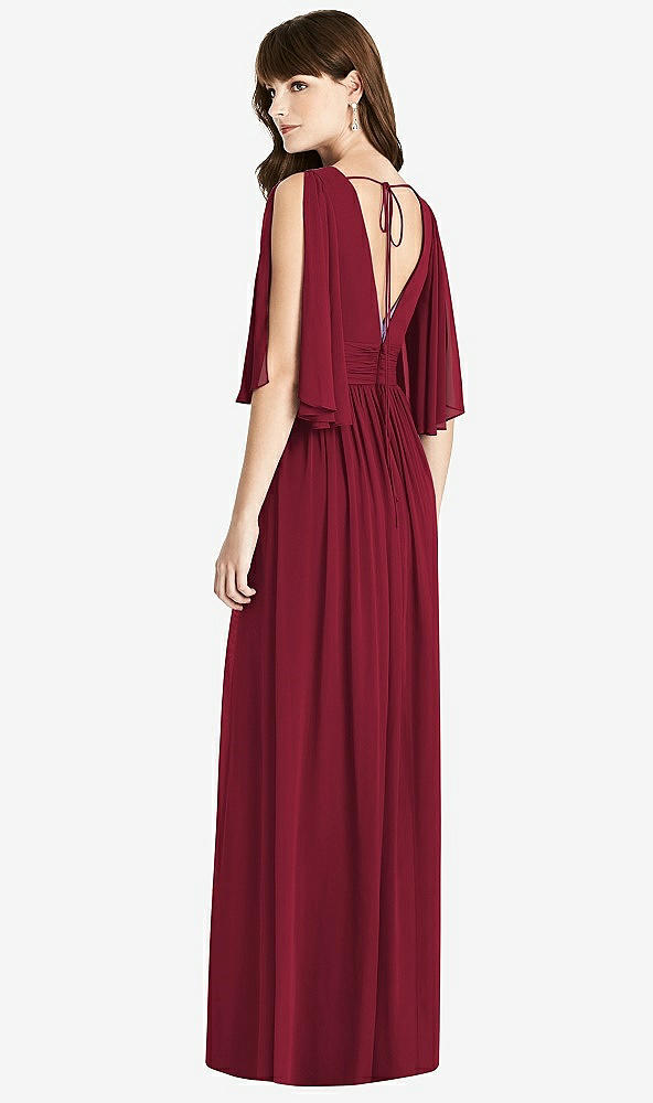 【STYLE: 6777】Split Sleeve Backless Chiffon Maxi Dress【COLOR: Burgundy】