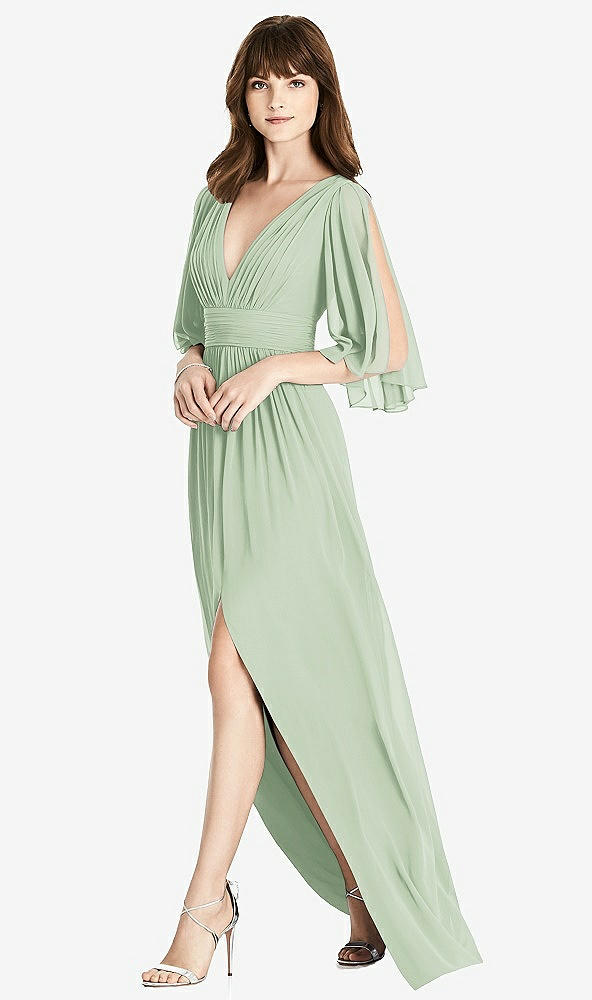 【STYLE: 6777】Split Sleeve Backless Chiffon Maxi Dress【COLOR: Celadon】