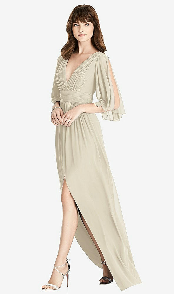 【STYLE: 6777】Split Sleeve Backless Chiffon Maxi Dress【COLOR: Champagne】