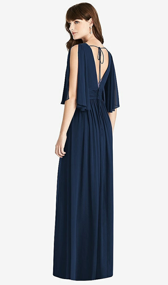 【STYLE: 6777】Split Sleeve Backless Chiffon Maxi Dress【COLOR: Midnight Navy】