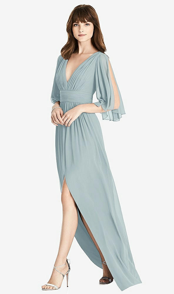 【STYLE: 6777】Split Sleeve Backless Chiffon Maxi Dress【COLOR: Morning Sky】