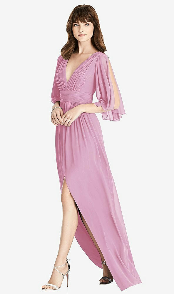 【STYLE: 6777】Split Sleeve Backless Chiffon Maxi Dress【COLOR: Powder Pink】