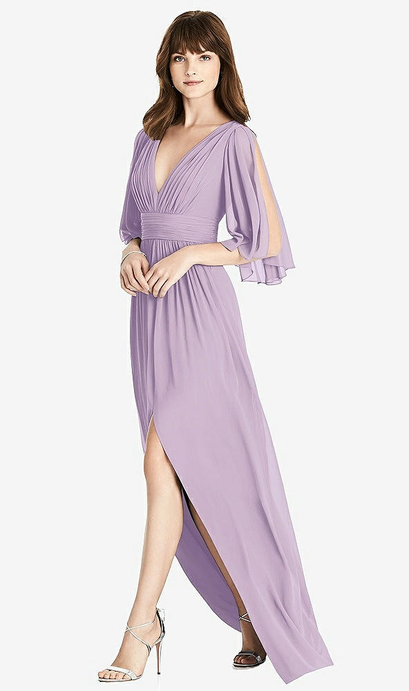 【STYLE: 6777】Split Sleeve Backless Chiffon Maxi Dress【COLOR: Pale Purple】