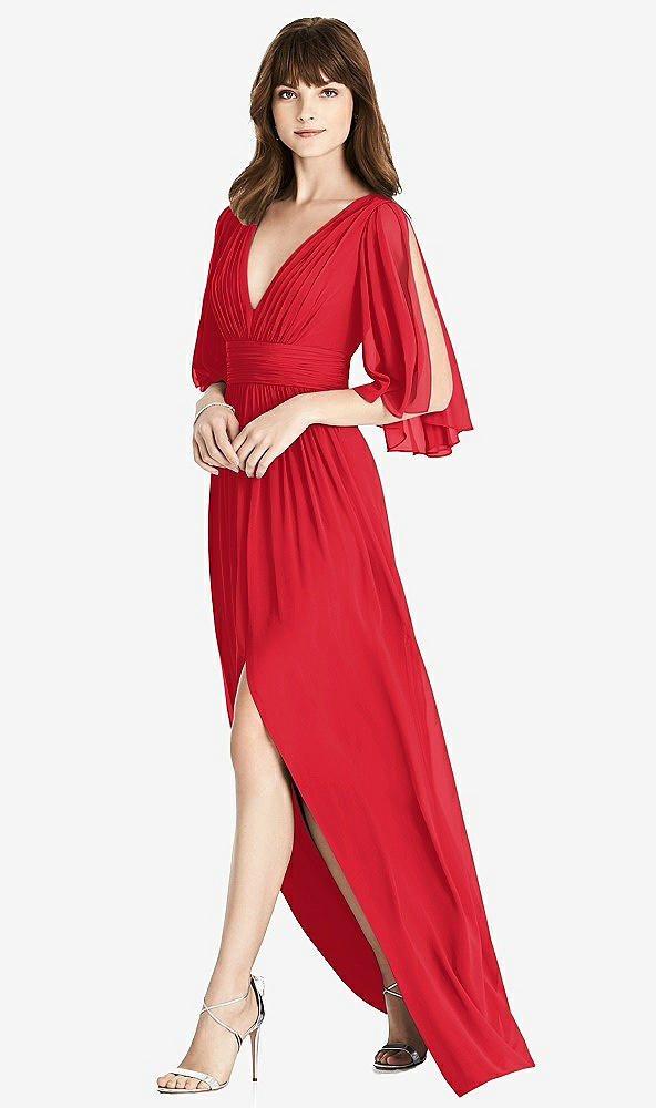 【STYLE: 6777】Split Sleeve Backless Chiffon Maxi Dress【COLOR: Parisian Red】