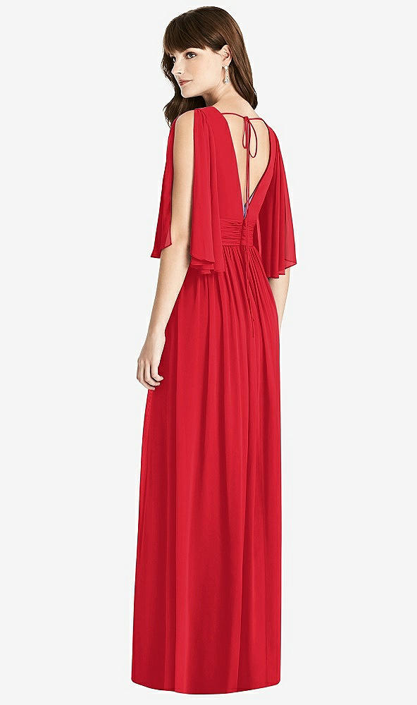 【STYLE: 6777】Split Sleeve Backless Chiffon Maxi Dress【COLOR: Parisian Red】