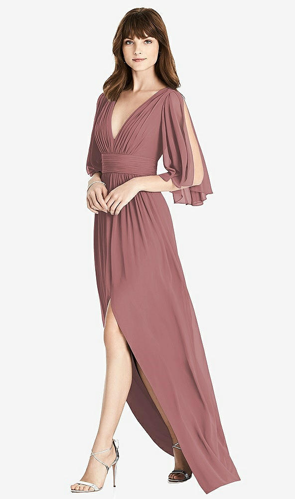 【STYLE: 6777】Split Sleeve Backless Chiffon Maxi Dress【COLOR: Rosewood】