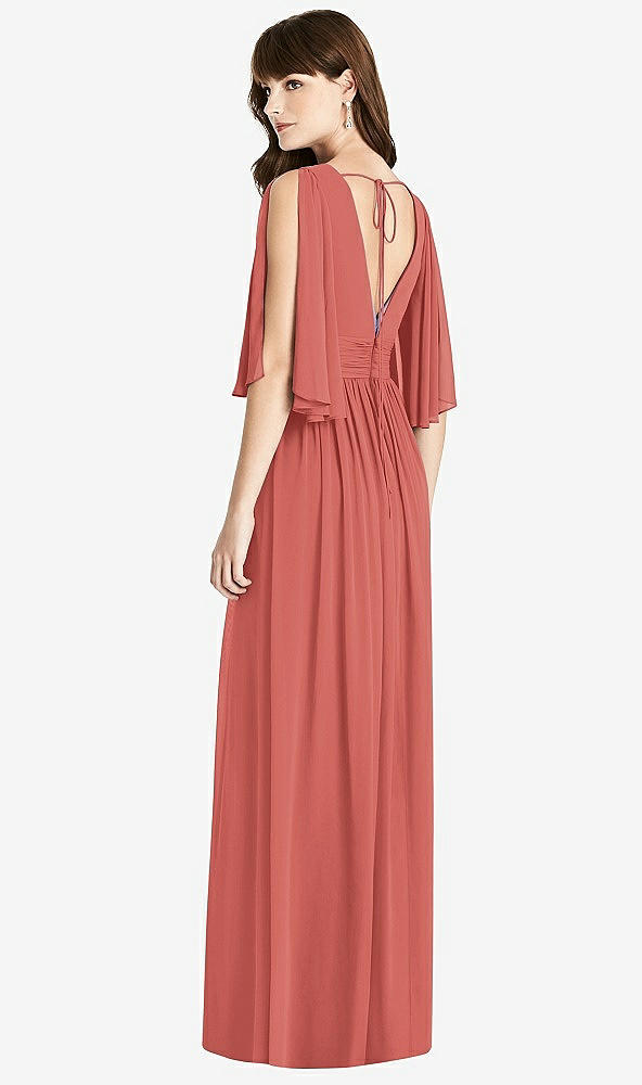 【STYLE: 6777】Split Sleeve Backless Chiffon Maxi Dress【COLOR: Coral Pink】