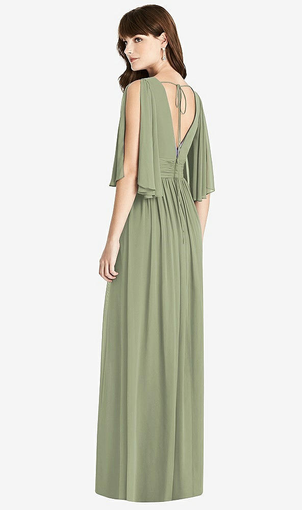 【STYLE: 6777】Split Sleeve Backless Chiffon Maxi Dress【COLOR: Sage】