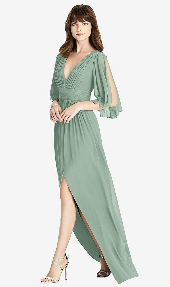【STYLE: 6777】Split Sleeve Backless Chiffon Maxi Dress【COLOR: Seagrass】