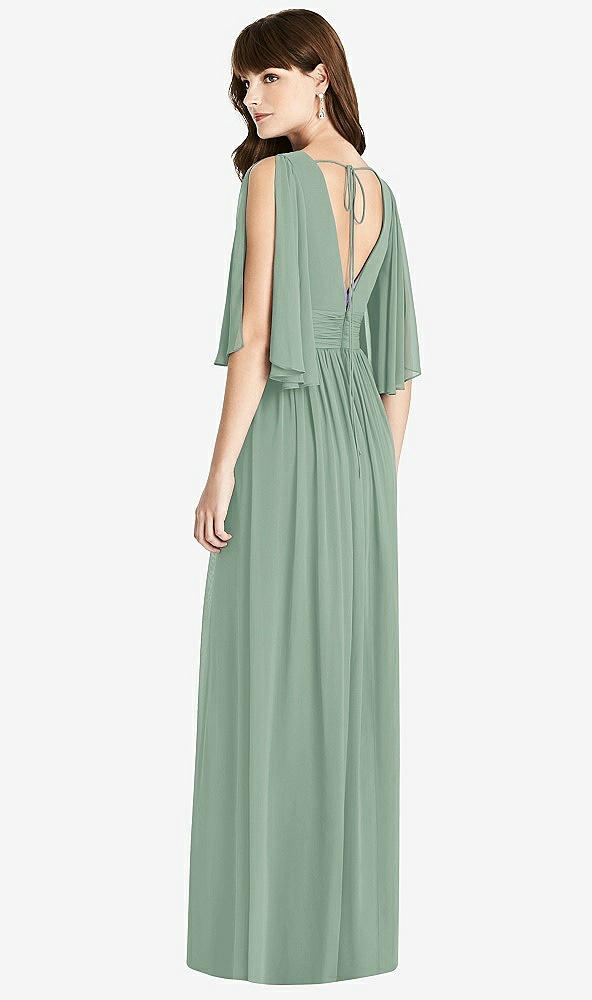 【STYLE: 6777】Split Sleeve Backless Chiffon Maxi Dress【COLOR: Seagrass】