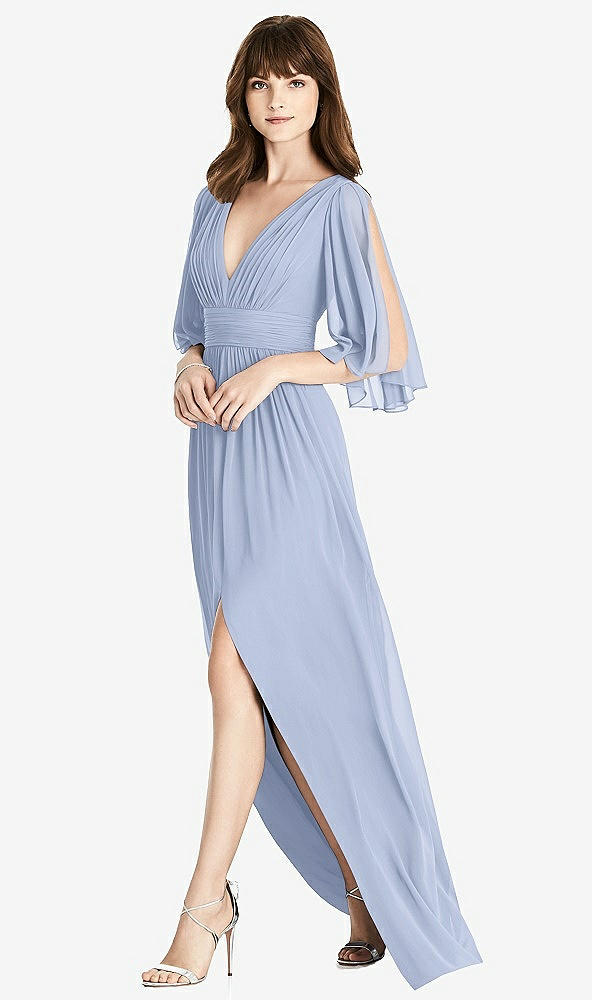 【STYLE: 6777】Split Sleeve Backless Chiffon Maxi Dress【COLOR: Sky Blue】