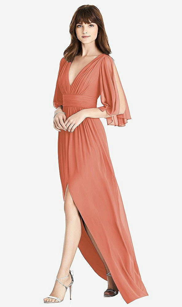 【STYLE: 6777】Split Sleeve Backless Chiffon Maxi Dress【COLOR: Terracotta Copper】