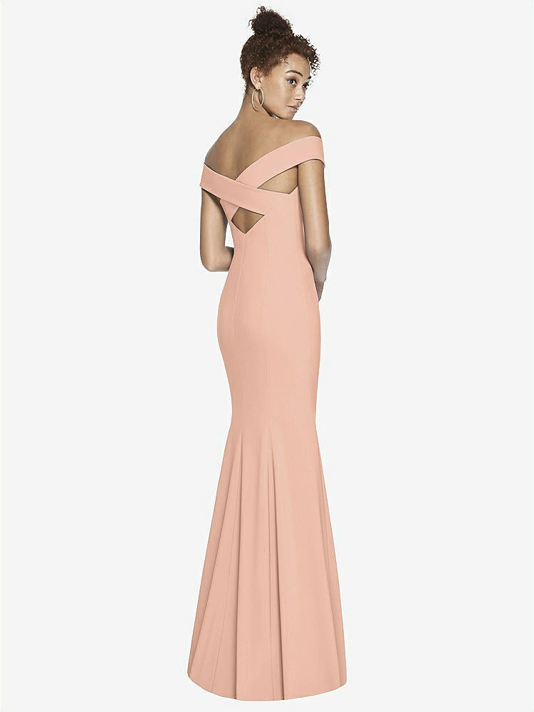 【NEW】【STYLE: 3012】オフショルダー クロス クロス 背面 トランペット ガウン【COLOR: Pale Peach】【SIZE: 00-30W】