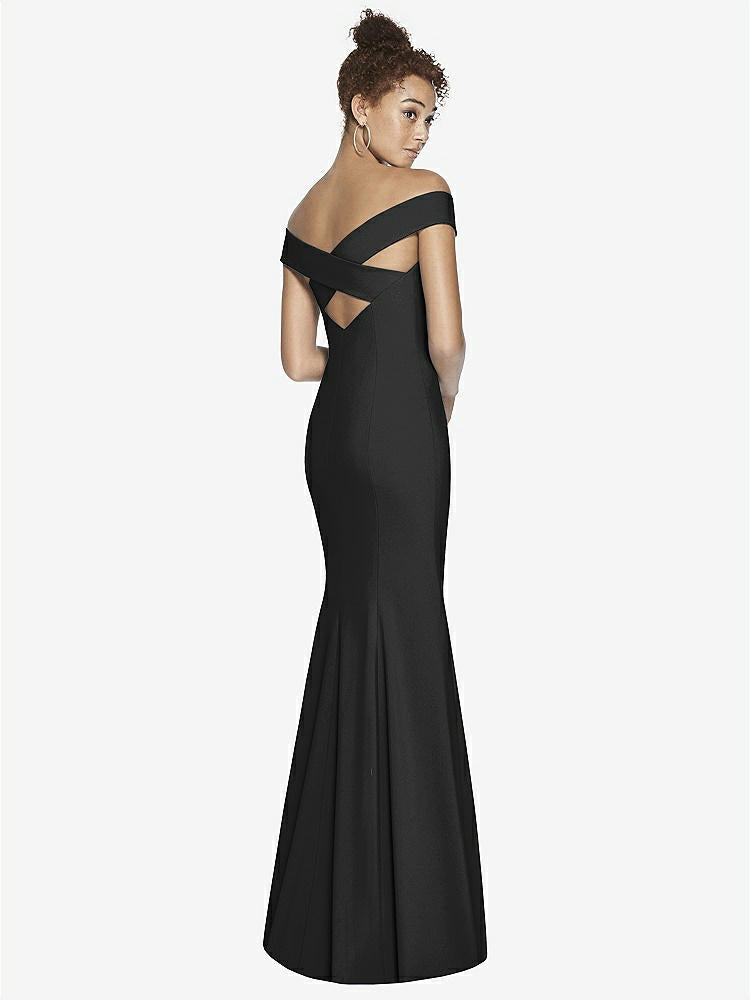 【STYLE: 3012】Off-the-Shoulder Criss Cross Back Trumpet Gown【COLOR: Black】