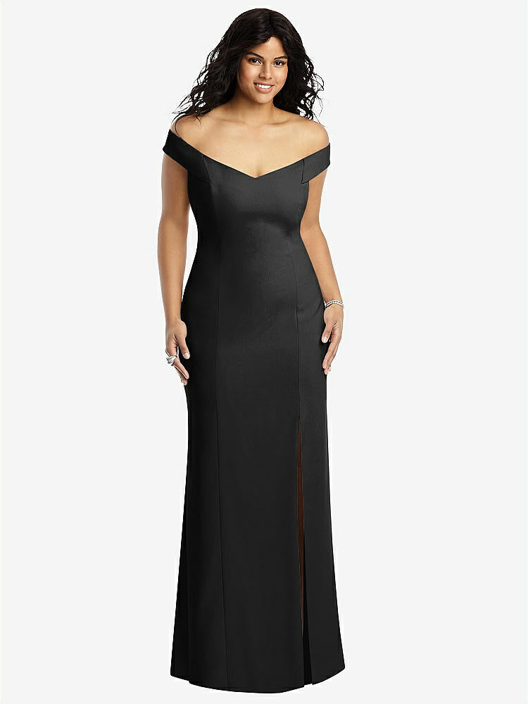 【STYLE: 3012】Off-the-Shoulder Criss Cross Back Trumpet Gown【COLOR: Black】