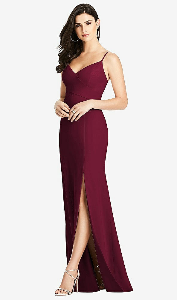 【STYLE: 3013】Seamed Bodice Crepe Trumpet Gown with Front Slit【COLOR: Cabernet】
