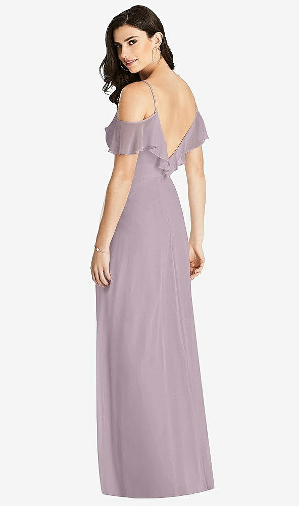 【STYLE: 3020】Ruffled Cold-Shoulder Chiffon Maxi Dress【COLOR: Lilac Dusk】