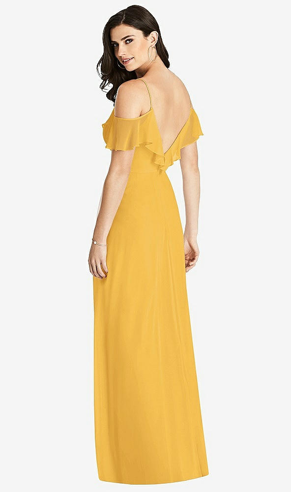 【STYLE: 3020】Ruffled Cold-Shoulder Chiffon Maxi Dress【COLOR: NYC Yellow】