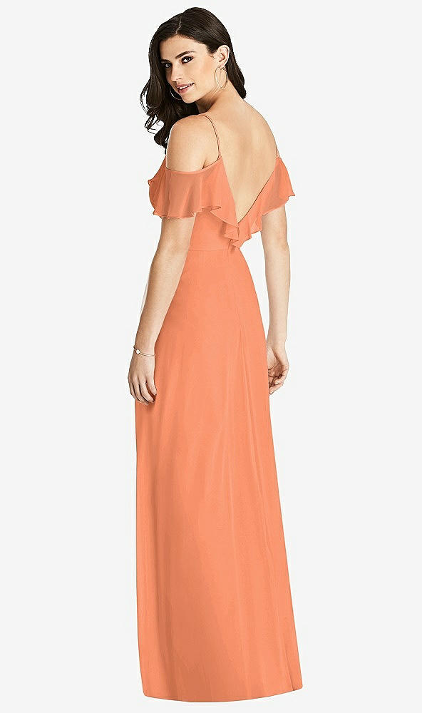 【STYLE: 3020】Ruffled Cold-Shoulder Chiffon Maxi Dress【COLOR: Sweet Melon】