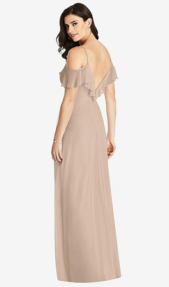 【STYLE: 3020】Ruffled Cold-Shoulder Chiffon Maxi Dress【COLOR: Topaz】