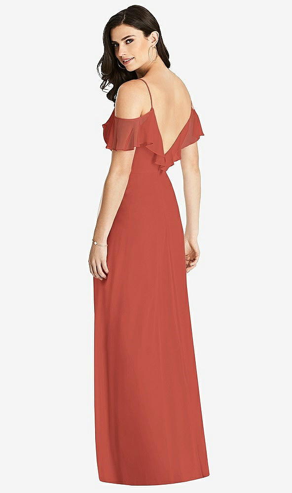 【STYLE: 3020】Ruffled Cold-Shoulder Chiffon Maxi Dress【COLOR: Amber Sunset】