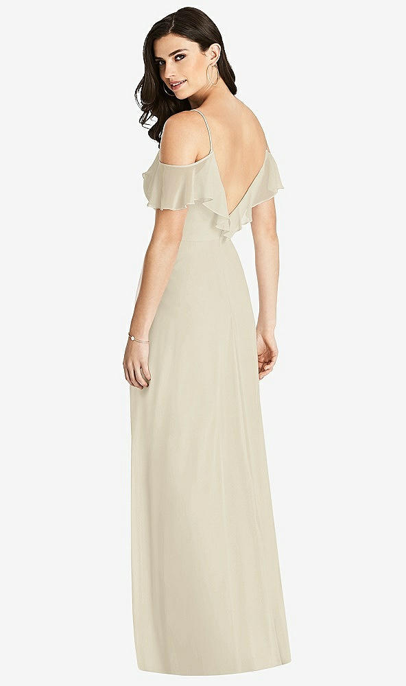【STYLE: 3020】Ruffled Cold-Shoulder Chiffon Maxi Dress【COLOR: Champagne】