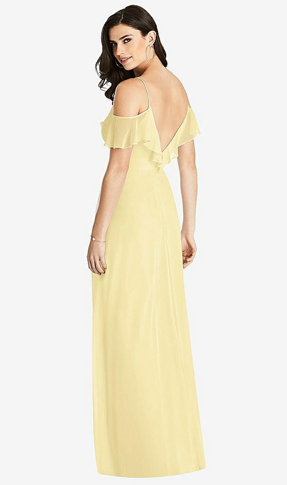 【STYLE: 3020】Ruffled Cold-Shoulder Chiffon Maxi Dress【COLOR: Pale Yellow】