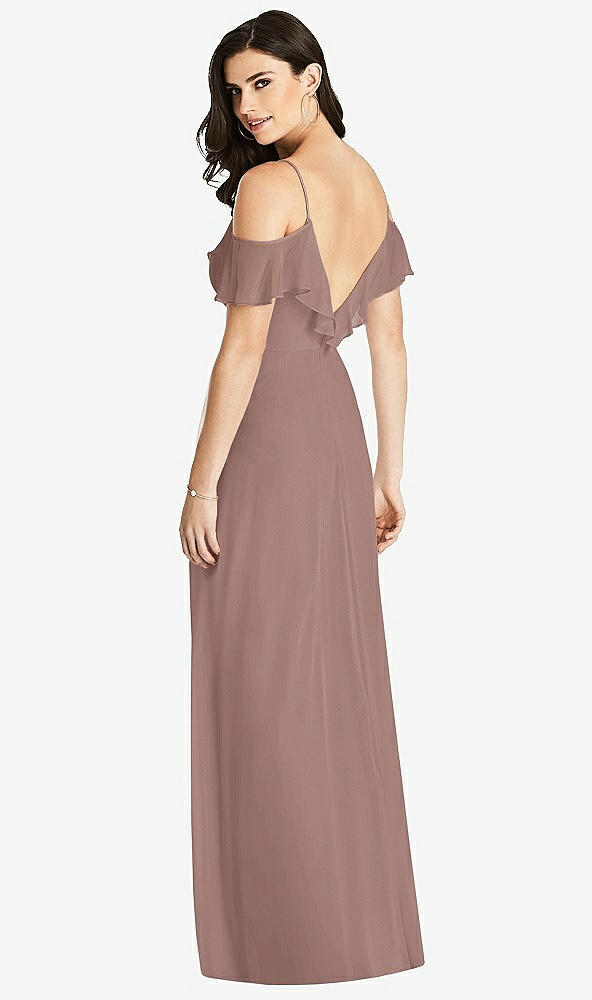 【STYLE: 3020】Ruffled Cold-Shoulder Chiffon Maxi Dress【COLOR: Sienna】